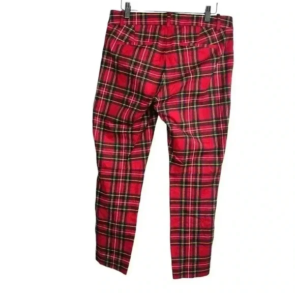 J.Crew Winnie Red Plaid Tartan Pant Skinny Ankle Length Side Zip | Womens Size 8 - Picture 2 of 6